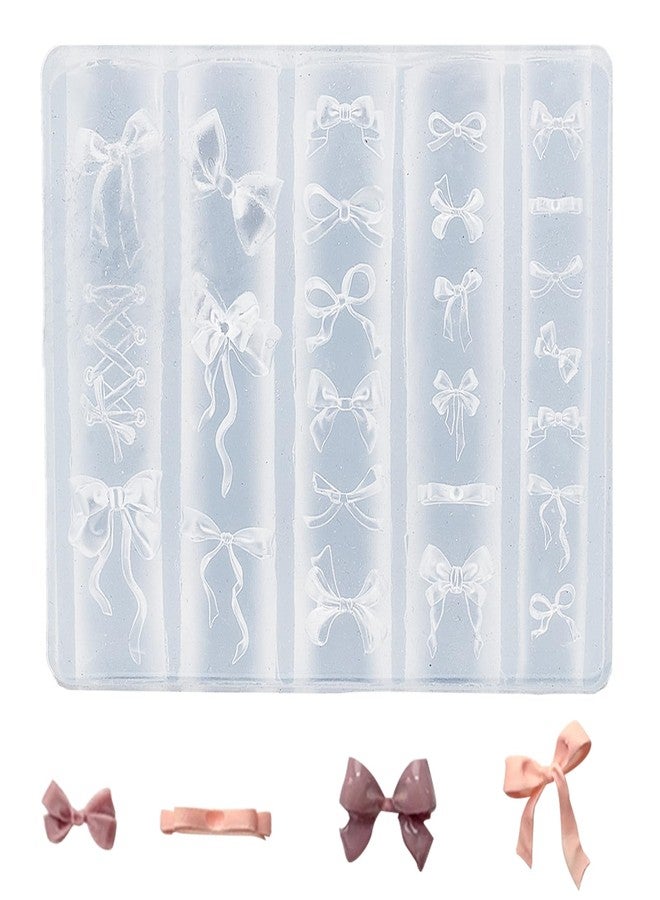 NICENEEDED Bow Silicone Nail Molds, 3D Mix Nail Stencilsc Carving Silicone Mold with Embossed BowKnots Design, Template Manicure Accessories Tools for Charms Art Decorations - Image 1