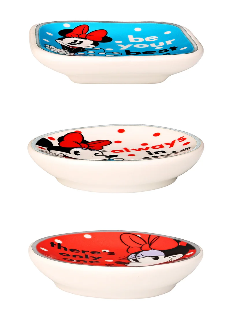 Disney Minnie Mouse Multicoloured Ceramic Gift 3 Piece Boxed Trinket Tray Set VC700379L
