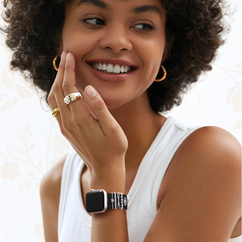 DaQin Flower Engraved Band Compatible with Apple Watch Bands for Women 40mm 38mm 41mm 42mm, Soft Silicone Strap With Dressy Decorative Apple Watch Charms for iWatch Series 11 10 9 8 7 6 5 4 3 2 1 SE - Image 2