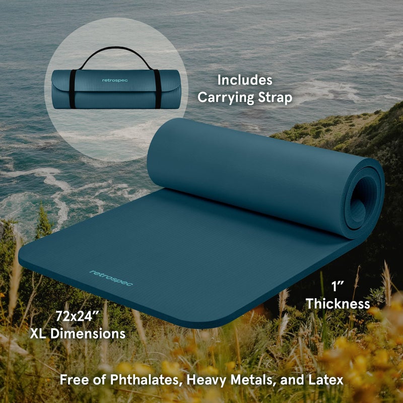 Retrospec Solana Yoga Mat 1" Thick w/Nylon Strap for Men & Women - Non Slip Exercise Mat for Home Yoga, Pilates, Stretching, Floor & Fitness Workouts - Ocean Blue - Image 2