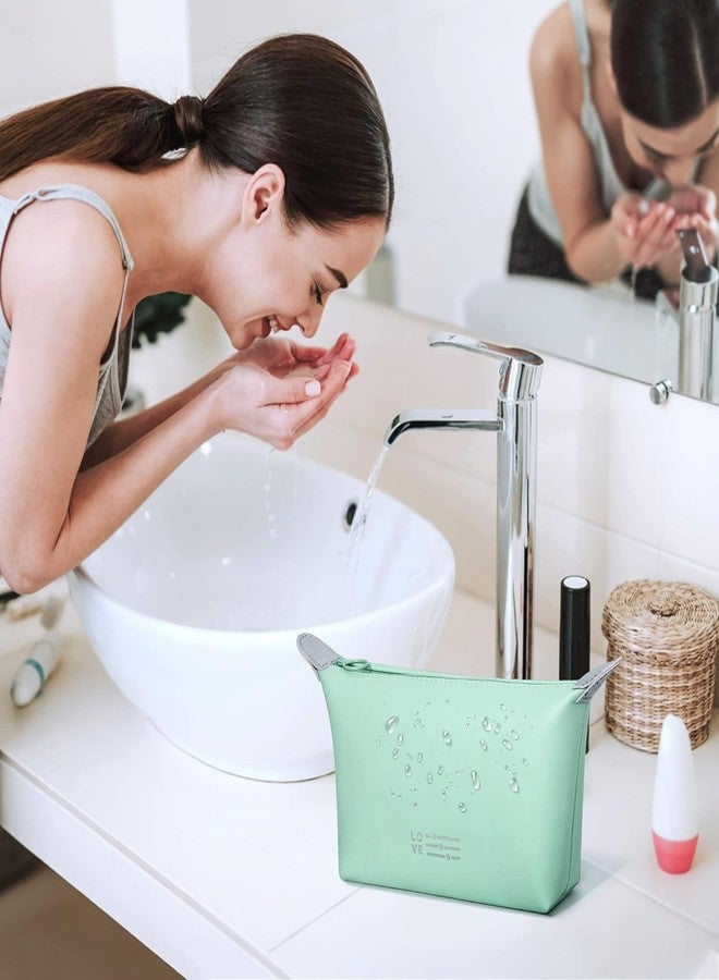 Gikvni Triangle Makeup Bag for Women Makeup Bag Organizer Small Mini Makeup Pouch for Purse Water Resistant Girls Gift Waterproof Makeup Pouch with Zipper Portable Makeup Organizer Bag(Green) - Image 3