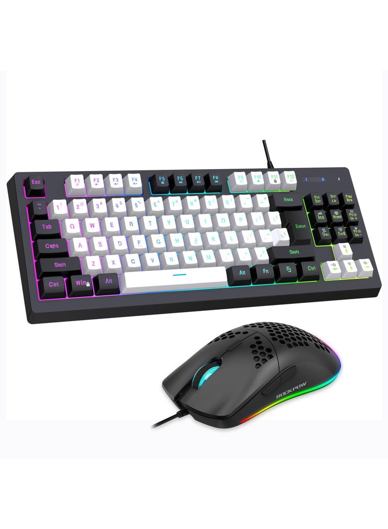 روك بو السلكية الألعاب لوحة المفاتيح الماوس كومبو,RGB الألعاب الفئران إيرغونومية فوق الخفيفة 8000DPI المستشعر البصري,87 مفاتيح لوحة المفاتيح الألعاب RGB الخلفية الإضاءة,الميكانيكية شعور مكافحة الشبح لوحة المفاتيح الفئران لجهاز الكمبيوتر الشخصي اللاعب الأسود الأبيض - Image 1