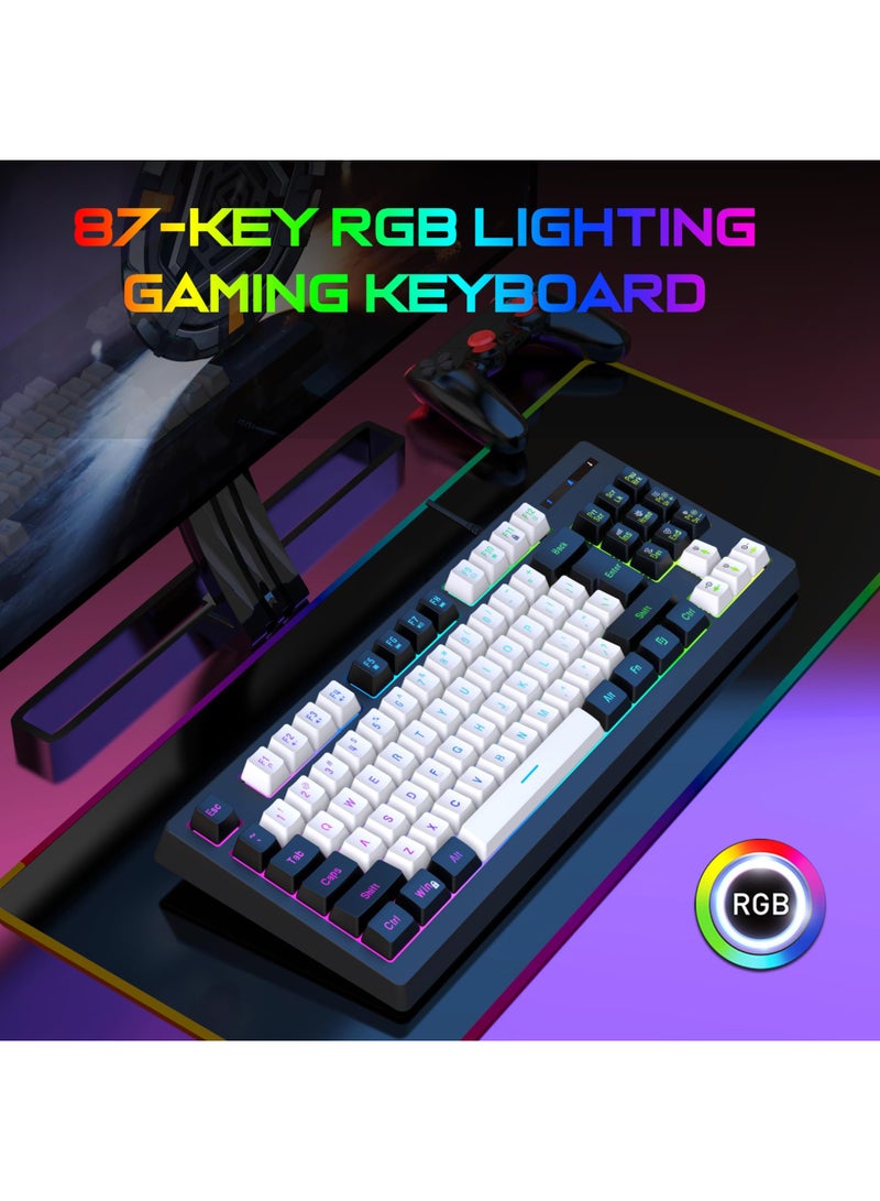 روك بو السلكية الألعاب لوحة المفاتيح الماوس كومبو,RGB الألعاب الفئران إيرغونومية فوق الخفيفة 8000DPI المستشعر البصري,87 مفاتيح لوحة المفاتيح الألعاب RGB الخلفية الإضاءة,الميكانيكية شعور مكافحة الشبح لوحة المفاتيح الفئران لجهاز الكمبيوتر الشخصي اللاعب الأسود الأبيض - Image 5