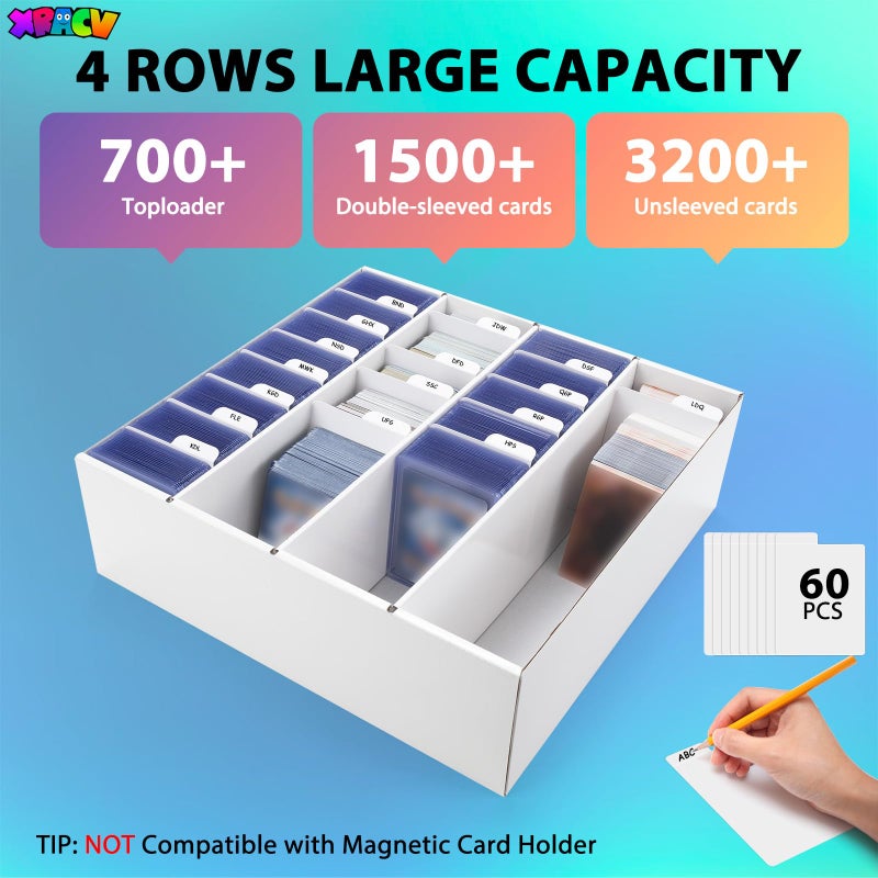 XRACV Trading Card Storage Box, 4 Row 3200 Count Collector Cards Box with Divider, White Corrugated Cardboard Compatible with Top Loader Organizer Sorting Tray Box for Sports Cards, MTG, TCG Cards (3-Pack) - Image 2