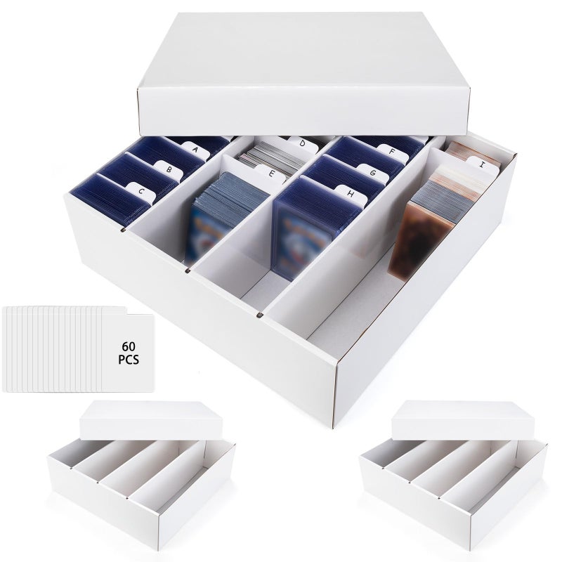 XRACV Trading Card Storage Box, 4 Row 3200 Count Collector Cards Box with Divider, White Corrugated Cardboard Compatible with Top Loader Organizer Sorting Tray Box for Sports Cards, MTG, TCG Cards (3-Pack) - Image 1