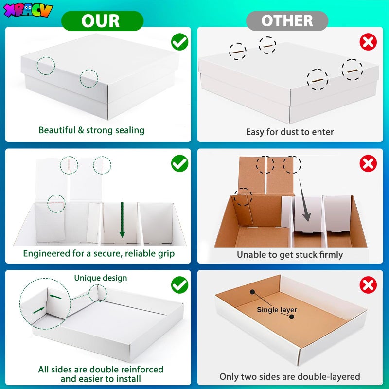 XRACV Trading Card Storage Box, 4 Row 3200 Count Collector Cards Box with Divider, White Corrugated Cardboard Compatible with Top Loader Organizer Sorting Tray Box for Sports Cards, MTG, TCG Cards (3-Pack) - Image 5