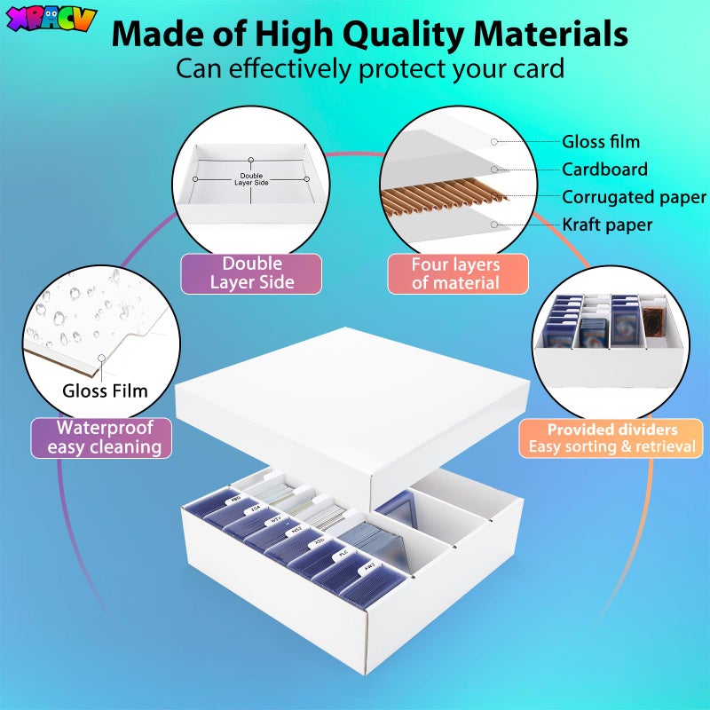 XRACV Trading Card Storage Box, 4 Row 3200 Count Collector Cards Box with Divider, White Corrugated Cardboard Compatible with Top Loader Organizer Sorting Tray Box for Sports Cards, MTG, TCG Cards (3-Pack) - Image 3