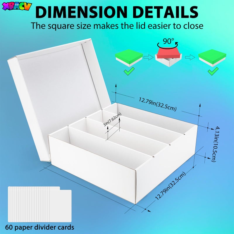 XRACV Trading Card Storage Box, 4 Row 3200 Count Collector Cards Box with Divider, White Corrugated Cardboard Compatible with Top Loader Organizer Sorting Tray Box for Sports Cards, MTG, TCG Cards (3-Pack) - Image 4