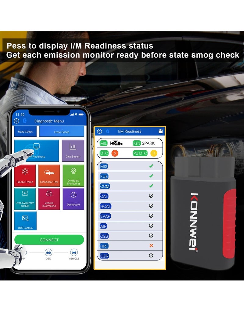 Konnwei جهاز K DIAG OBD2 Scanner BT أداة تشخيص ABS SRS كاملة النظام مع استرجاع إعادة الضبط لنظام ECM BCM SRS TCM BMS SAS A/C - Image 5
