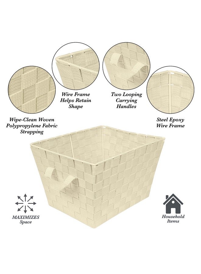 Simplify Medium Woven Strap Tote | Decorative Storage Basket | 2 Handles | Organization | Closet | Bedroom | Bathroom | Nursery | Accessories | Toys | Gifts | 1 Pack | Ivory - Image 2