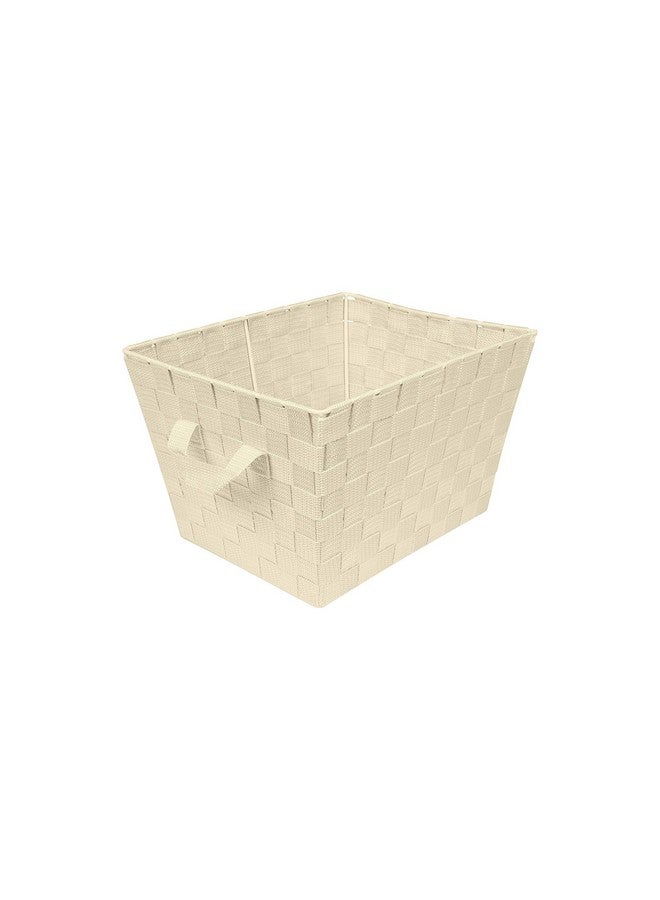 Simplify Medium Woven Strap Tote | Decorative Storage Basket | 2 Handles | Organization | Closet | Bedroom | Bathroom | Nursery | Accessories | Toys | Gifts | 1 Pack | Ivory - Image 1