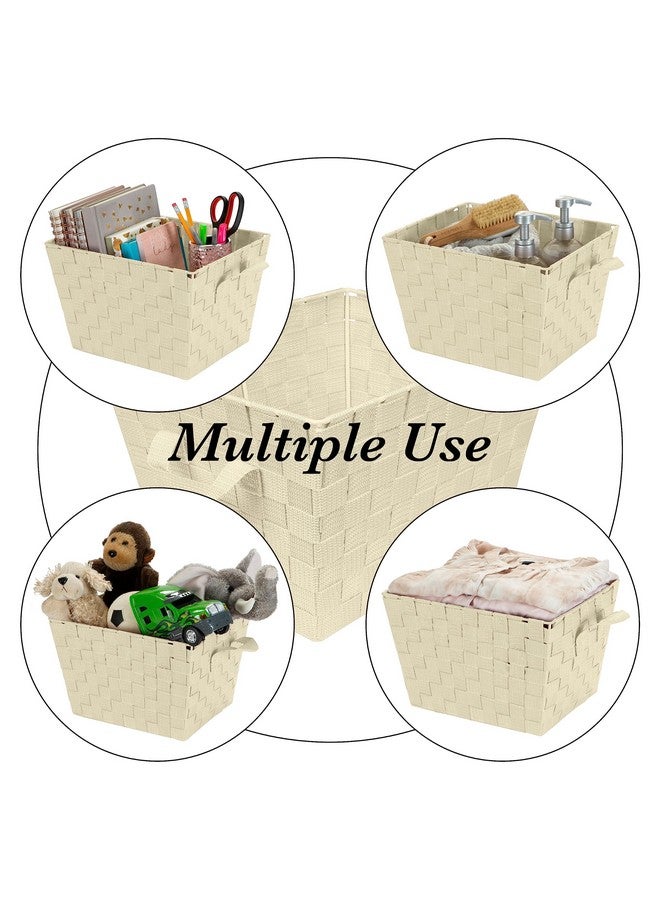 Simplify Medium Woven Strap Tote | Decorative Storage Basket | 2 Handles | Organization | Closet | Bedroom | Bathroom | Nursery | Accessories | Toys | Gifts | 1 Pack | Ivory - Image 3