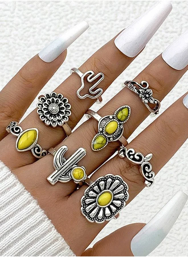 ستايلي Set of 8 - Cactus Design Vintage Rings