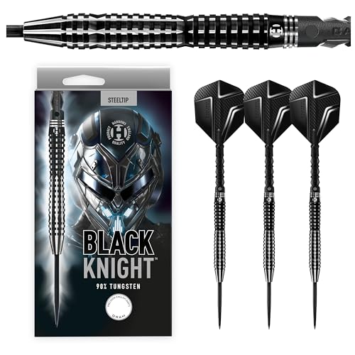 Harrows Black Knight Darts, 90% Tungsten Steel Tip Darts Set, Includes Carbon ST Shafts & Prime Black Knight Flights - 22g - Image 1
