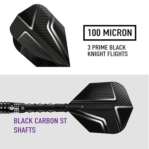 Harrows Black Knight Darts, 90% Tungsten Steel Tip Darts Set, Includes Carbon ST Shafts & Prime Black Knight Flights - 22g - Image 4