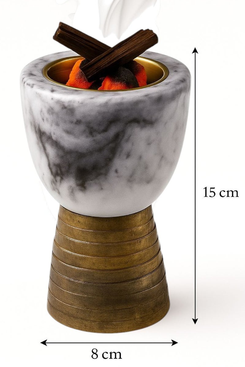 فيندكس مبخرة فاخرة من الرخام والخشب - مبخرة عود مصنوعة يدويًا مع وعاء من النحاس الذهبي - ديكور عطري أنيق للمنزل والمكتب والمجلس والهدايا - Image 3