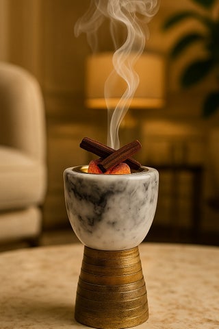 Luxury Marble Wood Bakhoor Burner – Handcrafted Oud Incense burner with Golden Brass Bowl – Elegant Aromatherapy Decor for Home, Office, majlis & Gifting - view 2