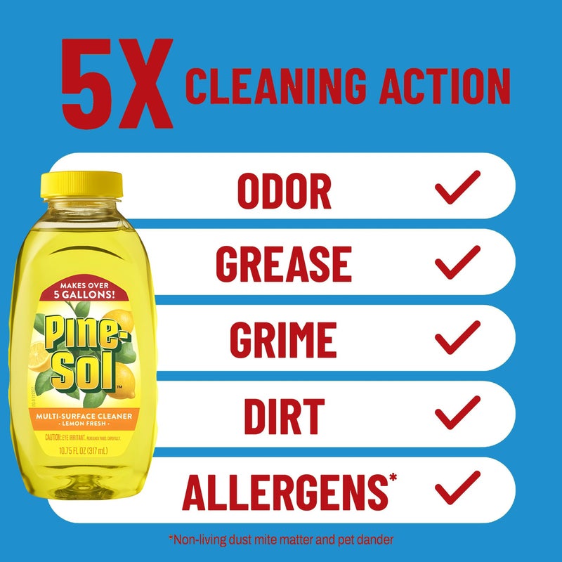 Pine Sol Pine-Sol Multi Surface Cleaner, 2 Pack, Concentrated Multi Purpose Cleaner and Degreaser for Kitchen and Bathroom, Makes 5 Gallons, Lemon Fresh Scent, 10.75 oz. Each - Image 4