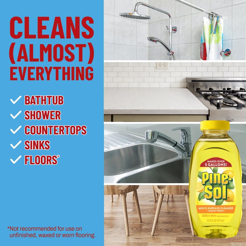 Pine Sol Pine-Sol Multi Surface Cleaner, 2 Pack, Concentrated Multi Purpose Cleaner and Degreaser for Kitchen and Bathroom, Makes 5 Gallons, Lemon Fresh Scent, 10.75 oz. Each - Image 5