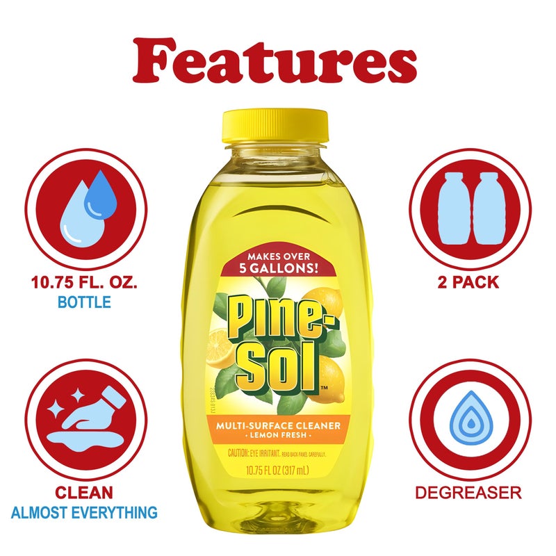 Pine Sol Pine-Sol Multi Surface Cleaner, 2 Pack, Concentrated Multi Purpose Cleaner and Degreaser for Kitchen and Bathroom, Makes 5 Gallons, Lemon Fresh Scent, 10.75 oz. Each - Image 2