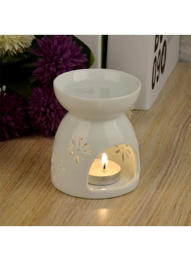 طقم شعلة زيت سيراميك 2 قطعة مع حامل شموع أبيض - Image 2