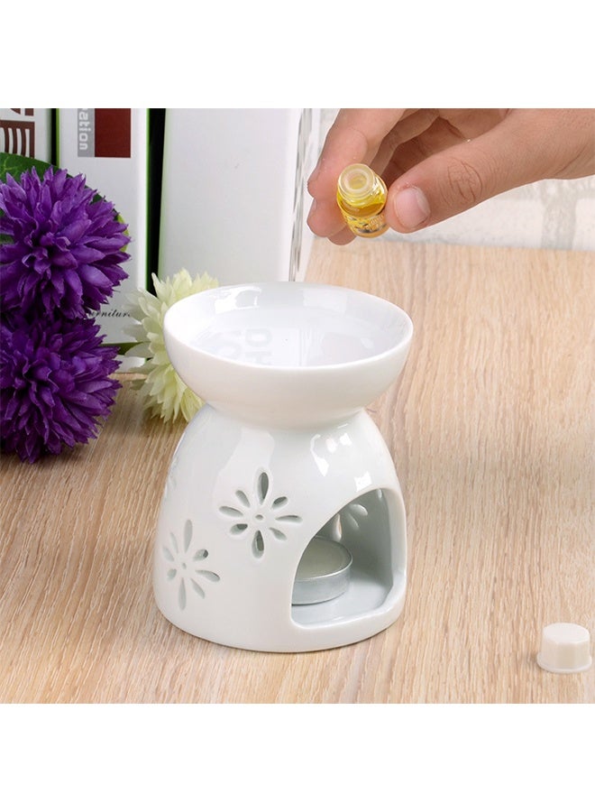 طقم شعلة زيت سيراميك 2 قطعة مع حامل شموع أبيض - Image 3