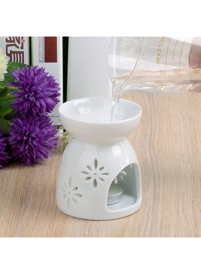 طقم شعلة زيت سيراميك 2 قطعة مع حامل شموع أبيض - Image 4