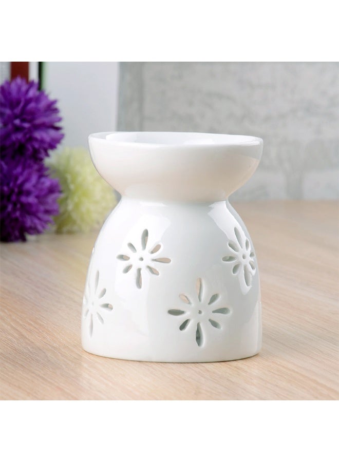 طقم شعلة زيت سيراميك 2 قطعة مع حامل شموع أبيض - Image 1