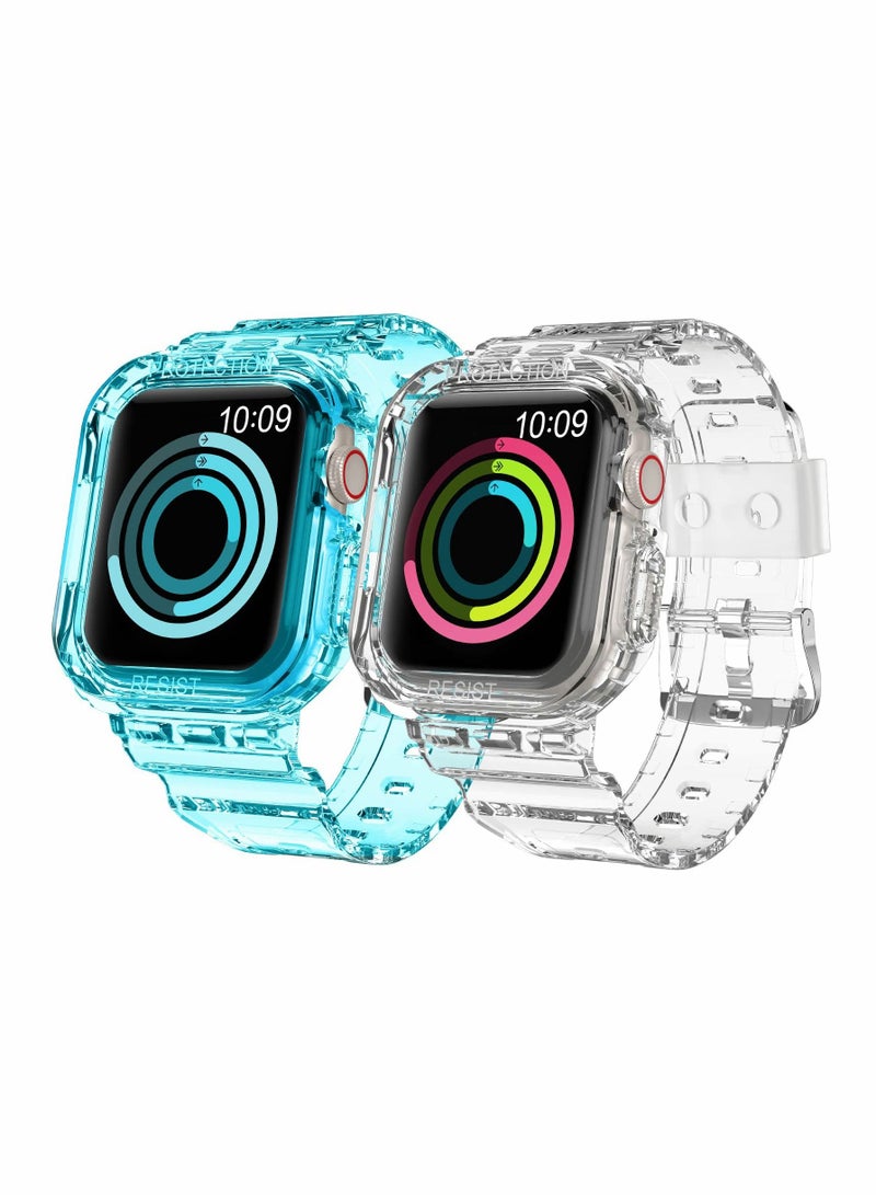 Y&D Sports Band for Apple Watch Series 7, Transparent Clear Soft Silicone Crystal Strap with Case - Image 1