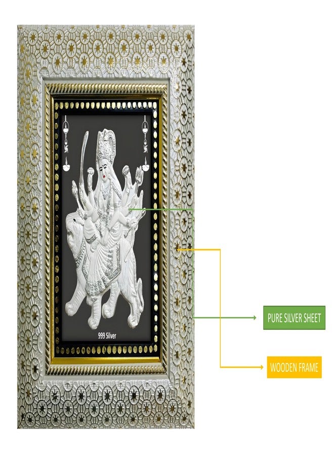 ARTSMINE 999 Pure Silver Ambe Mata Frame | For Pooja Room, Home Decor, Wedding & Corporate Gift | Size H*L-22 * 20 CM | Handmade Handicraft Mataji Frame - Image 2