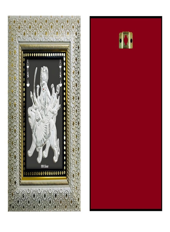 ARTSMINE 999 Pure Silver Ambe Mata Frame | For Pooja Room, Home Decor, Wedding & Corporate Gift | Size H*L-22 * 20 CM | Handmade Handicraft Mataji Frame - Image 3