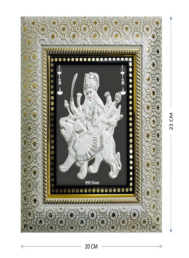 ARTSMINE 999 Pure Silver Ambe Mata Frame | For Pooja Room, Home Decor, Wedding & Corporate Gift | Size H*L-22 * 20 CM | Handmade Handicraft Mataji Frame - Image 1