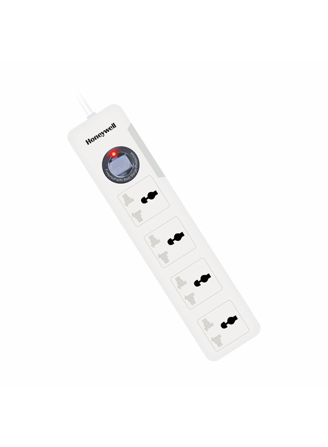 Honeywell 4 Out Surge Protector With Master Switch Spike Guard/Extension Board/Power Strip With 1.5 Meter Extenstion Cord 918 Joules Dsw Automatic Over Heat And Overcurrent Protection 3 Yrs Manufacturer Warranty White White-Platinum Series - Image 1