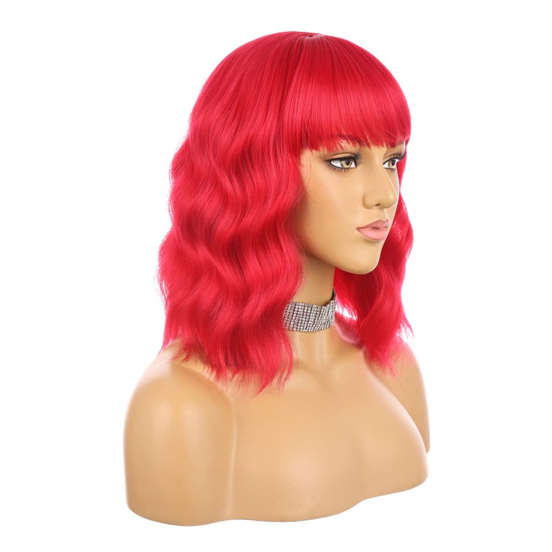 eNilecor Red Wig for WomenShort Curly Wavy Curly Bob Wig with Bangs14 Natural Synthetic Colored Party Costume Cosplay Halloween Wigs