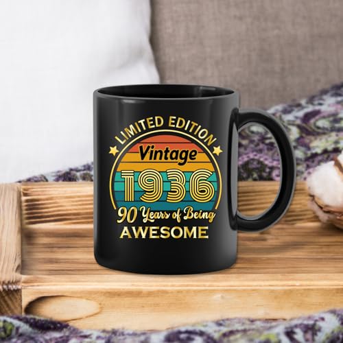 QUPT 90th Birthday Gifts for Women Men, 90th Birthday Gifts for Him, 1936 Birthday Gifts for Women Men, 90 Years Old Gifts, 1936 Birthday Gifts for Her Him, 90th Birthday Presents Coffee Mug - Image 4