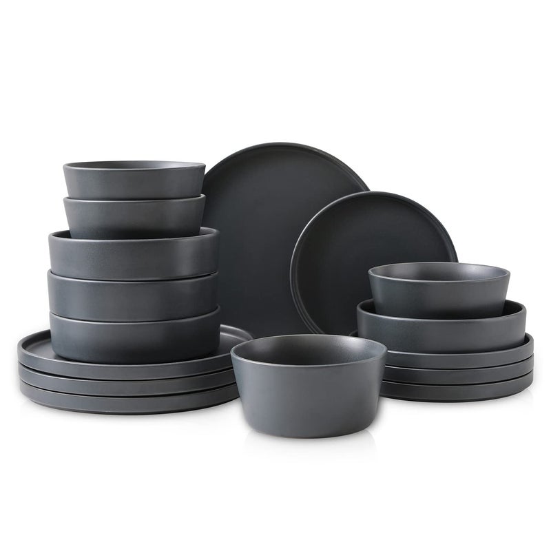 Stone Lain Celina Stoneware 16Piece Dinnerware Set Cereal and Dinner Bowls Grey