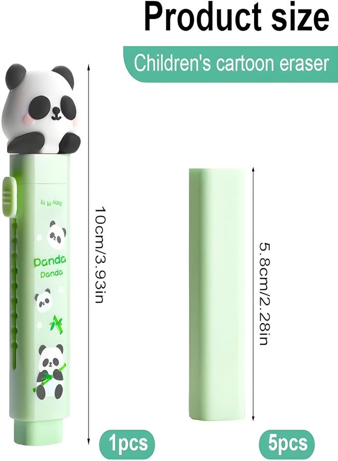WISHKEY Panda Theme Pencil Eraser for Girls and Boys, Fancy Erasers for Kids, Cute Retractable Erasers with Protective Case, Stylish Eraser for School Students, Big Eraser (Pack of 2, Green) - Image 3