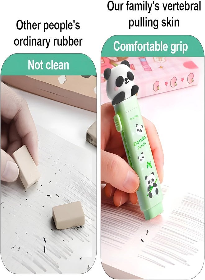 WISHKEY Panda Theme Pencil Eraser for Girls and Boys, Fancy Erasers for Kids, Cute Retractable Erasers with Protective Case, Stylish Eraser for School Students, Big Eraser (Pack of 2, Green) - Image 2