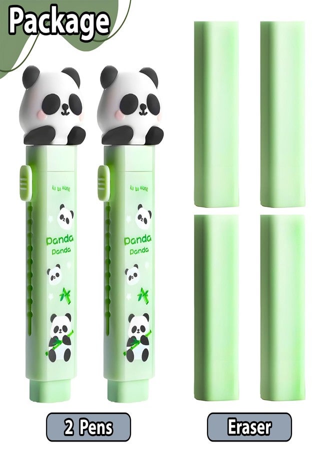 WISHKEY Panda Theme Pencil Eraser for Girls and Boys, Fancy Erasers for Kids, Cute Retractable Erasers with Protective Case, Stylish Eraser for School Students, Big Eraser (Pack of 2, Green) - Image 5