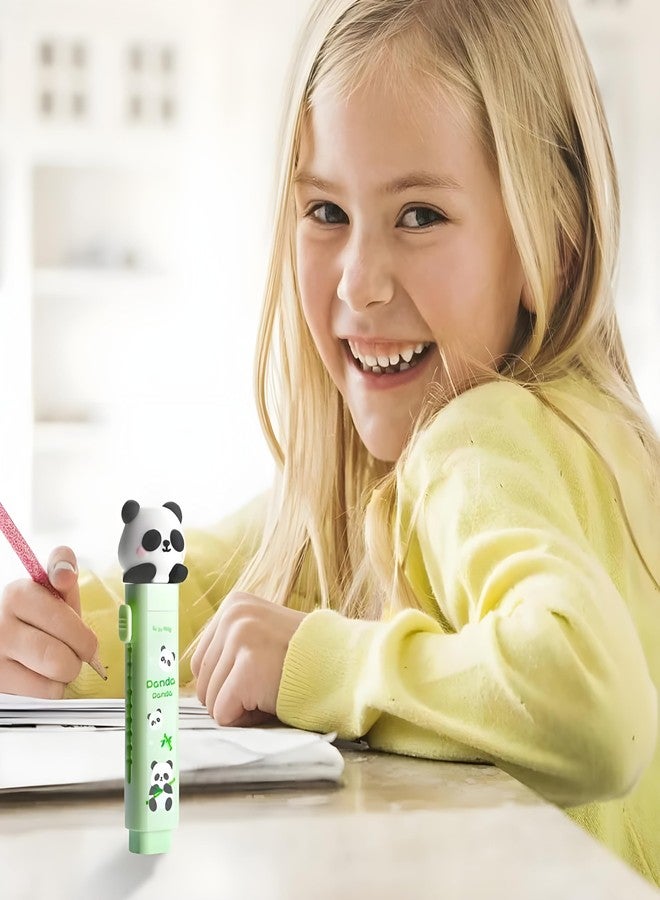 WISHKEY Panda Theme Pencil Eraser for Girls and Boys, Fancy Erasers for Kids, Cute Retractable Erasers with Protective Case, Stylish Eraser for School Students, Big Eraser (Pack of 2, Green) - Image 4