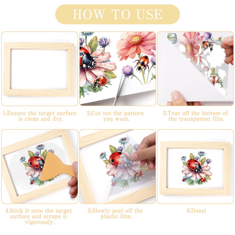 EoBeCy Insect Birds Rub On Transfer For Crafts: 16 Pcs Cute Animals Rub On Transfers For Furniture  Ladybug Bee Dragonfly Flowers Transfer Stickers Diy Crafts For Glass Wood Wall Home Decor Waterproof - Image 4
