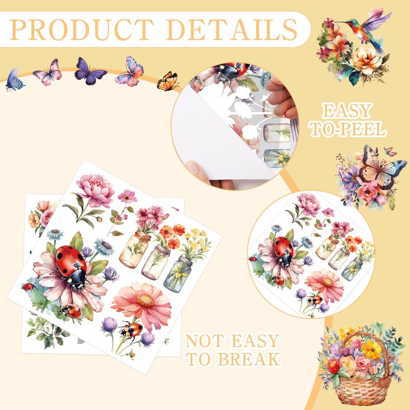 EoBeCy Insect Birds Rub On Transfer For Crafts: 16 Pcs Cute Animals Rub On Transfers For Furniture  Ladybug Bee Dragonfly Flowers Transfer Stickers Diy Crafts For Glass Wood Wall Home Decor Waterproof - Image 3