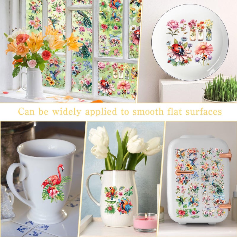 EoBeCy Insect Birds Rub On Transfer For Crafts: 16 Pcs Cute Animals Rub On Transfers For Furniture  Ladybug Bee Dragonfly Flowers Transfer Stickers Diy Crafts For Glass Wood Wall Home Decor Waterproof - Image 5