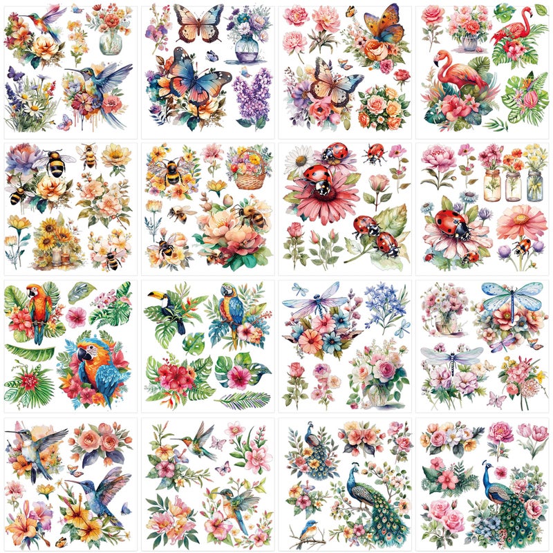 EoBeCy Insect Birds Rub On Transfer For Crafts: 16 Pcs Cute Animals Rub On Transfers For Furniture  Ladybug Bee Dragonfly Flowers Transfer Stickers Diy Crafts For Glass Wood Wall Home Decor Waterproof - Image 1