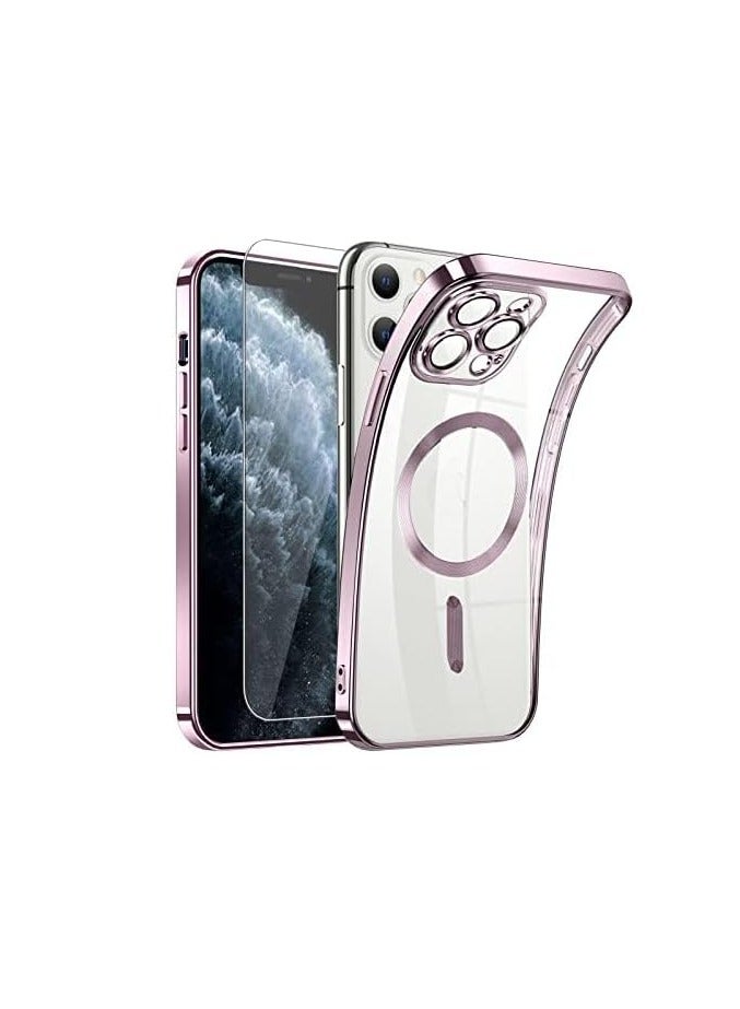 ten.tech Transparent Magnetic Protection Cover Compatible with MagSafe for iPhone 11 Pro Max Mobile Phone, Anti-Shock and Anti-Scratches, and Camera Lens Protector (Pink) by Tin Tech  - Image 1