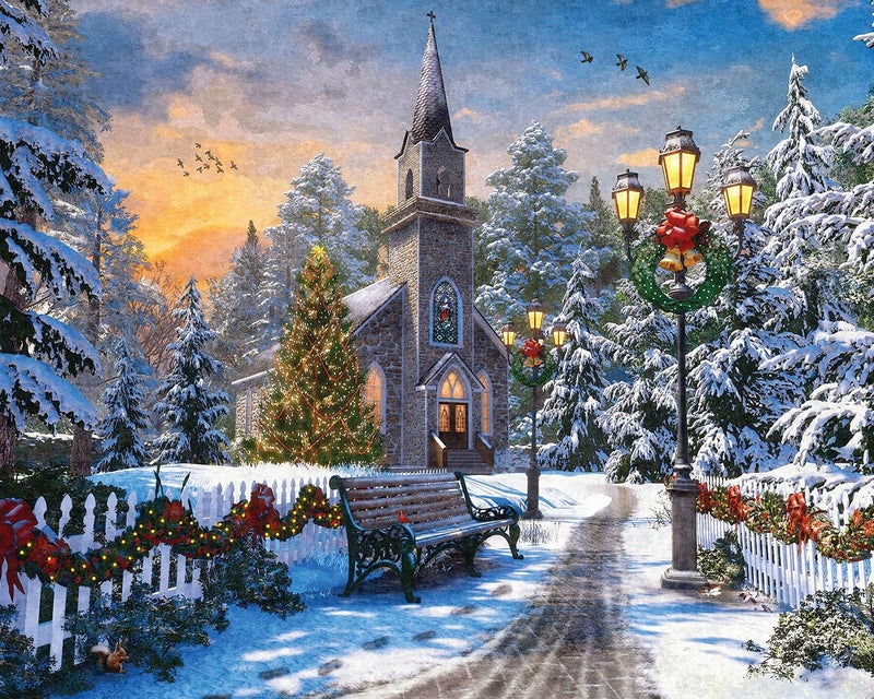 Springbok 1000 Piece Jigsaw Puzzle Holiday Church Made in USA - Image 3