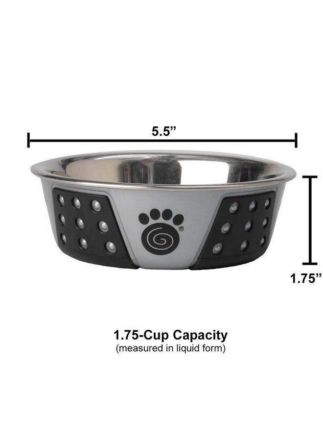 PetRageous 13097 Fiji Stainless Steel Non-Slip Dishwasher-Safe Dog Bowl 1.75-Cup Capacity 5.5-inch Diameter 1.75-inch Tall for Small and Medium Size Dogs and Cats, Light Grey and Black - Image 4