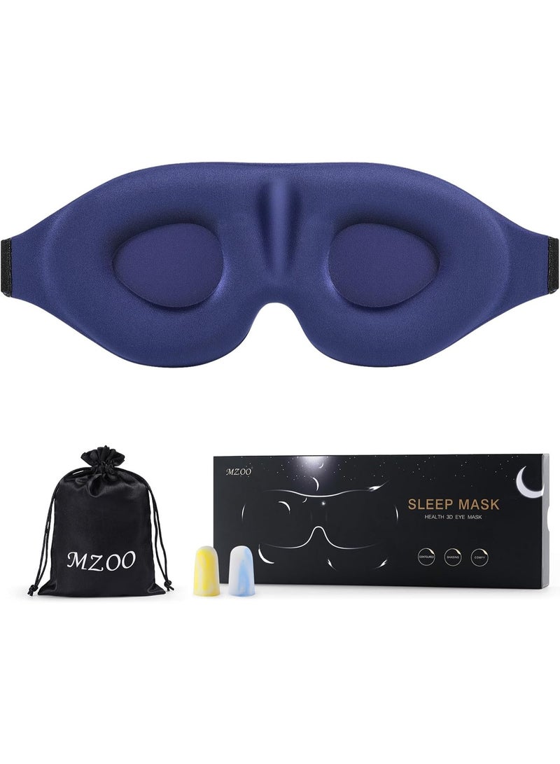 MZOO Luxury Sleep Eye Mask for Side Sleeper Men Women, Zero Eye Pressure 3D Sleeping Mask, Light Blocking Patented Design Night Blindfold, Soft Eye Shade Cover for Travel, Blue - Image 1
