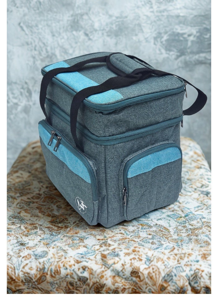 قمرا شنطة / حقيبة تخييم وسفر نظام طابقين – متعددة الجيوب ومبطنة من الداخل، مصنوعة من قماش اكسفورد متين ومقاوم للماء، مثالية لتنظيم الأغراض أثناء الرحلات والتخييم (28×20×28سم) - Image 3