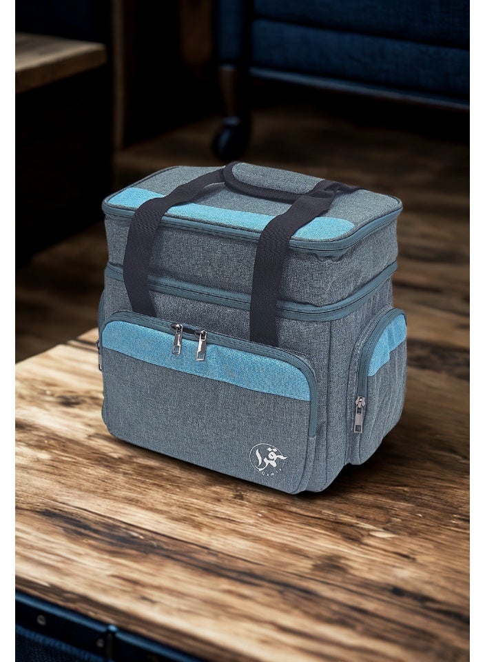 قمرا شنطة / حقيبة تخييم وسفر نظام طابقين – متعددة الجيوب ومبطنة من الداخل، مصنوعة من قماش اكسفورد متين ومقاوم للماء، مثالية لتنظيم الأغراض أثناء الرحلات والتخييم (28×20×28سم) - Image 1